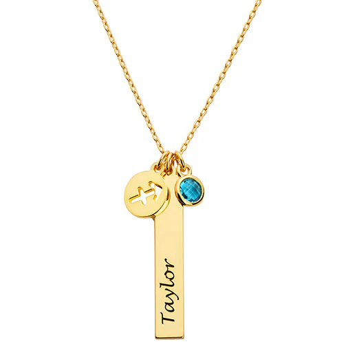 Personalized Name, Zodiac Sign and Birthstone Cluster Necklace - Image 6