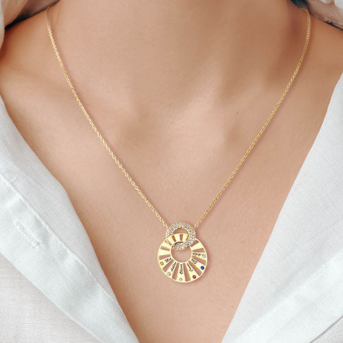 Personalized Pave Interlocking Circles with Names and Birthstones Necklace - Image 2