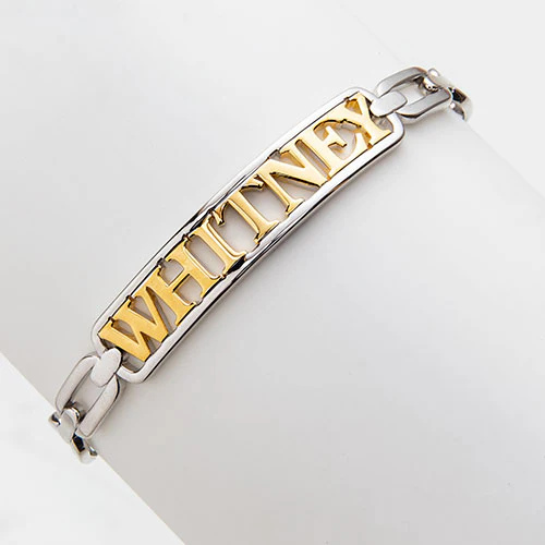 Personalized Plaque Name Frozen Oval Link Chain Cuff Bracelet - Image 4