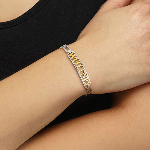 Personalized Plaque Name Frozen Oval Link Chain Cuff Bracelet - Image 5