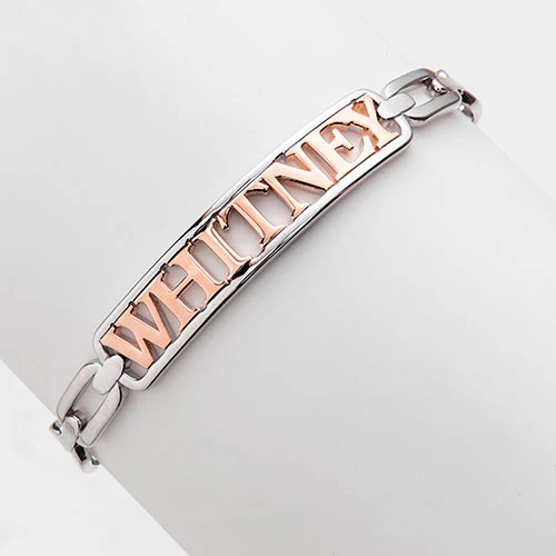 Personalized Plaque Name Frozen Oval Link Chain Cuff Bracelet - Image 6