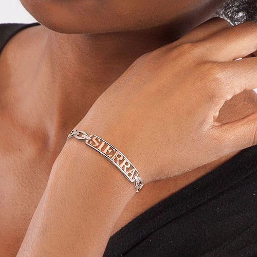 Personalized Plaque Name Frozen Paperclip Chain Cuff Bracelet - Image 7