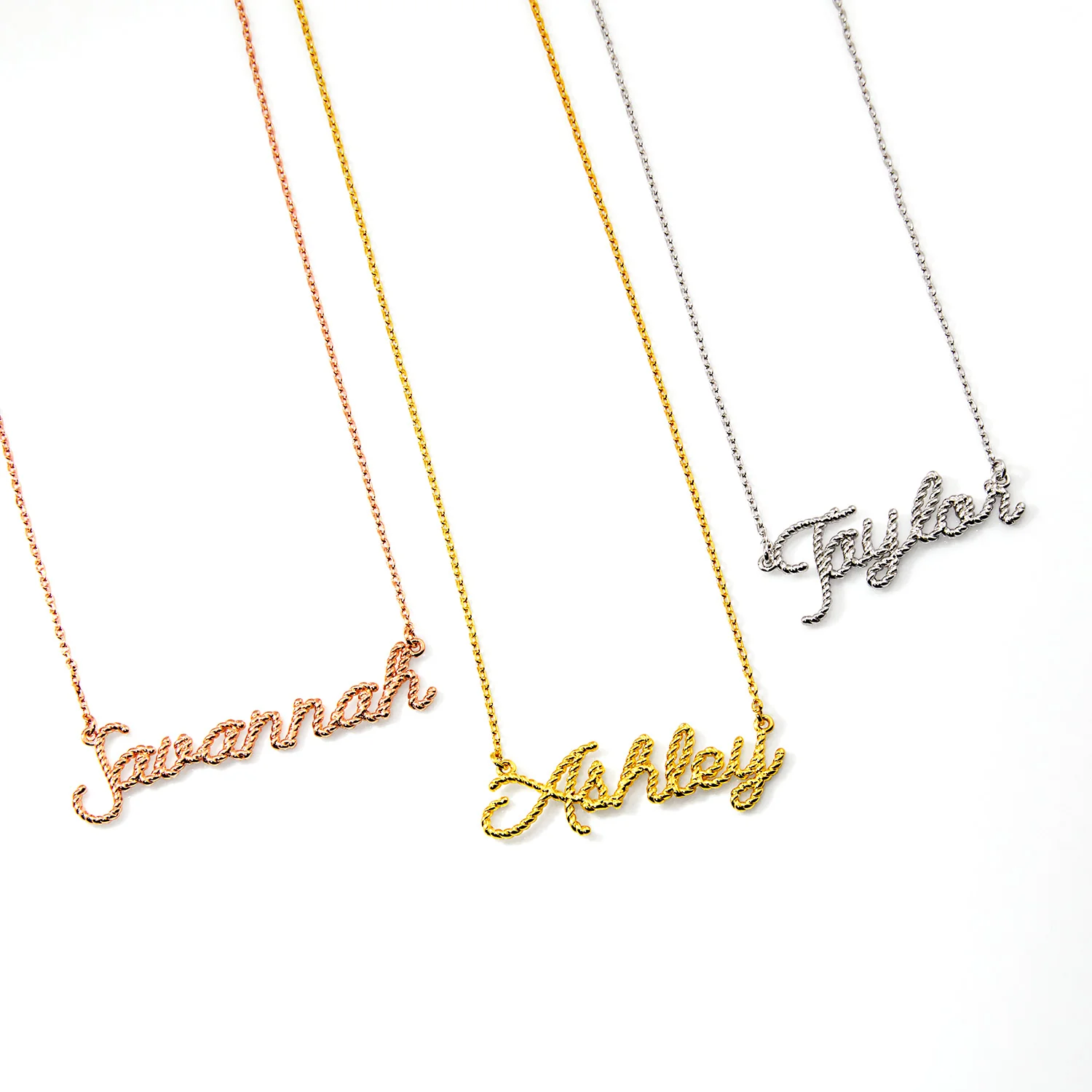 Personalized Roped Script Name Plaque Necklace
