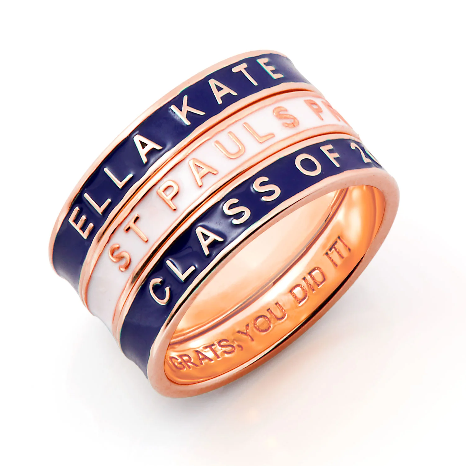 Personalized Rose Gold Plated Enamel Stackable Bands Freestyle Class Ring - Image 2
