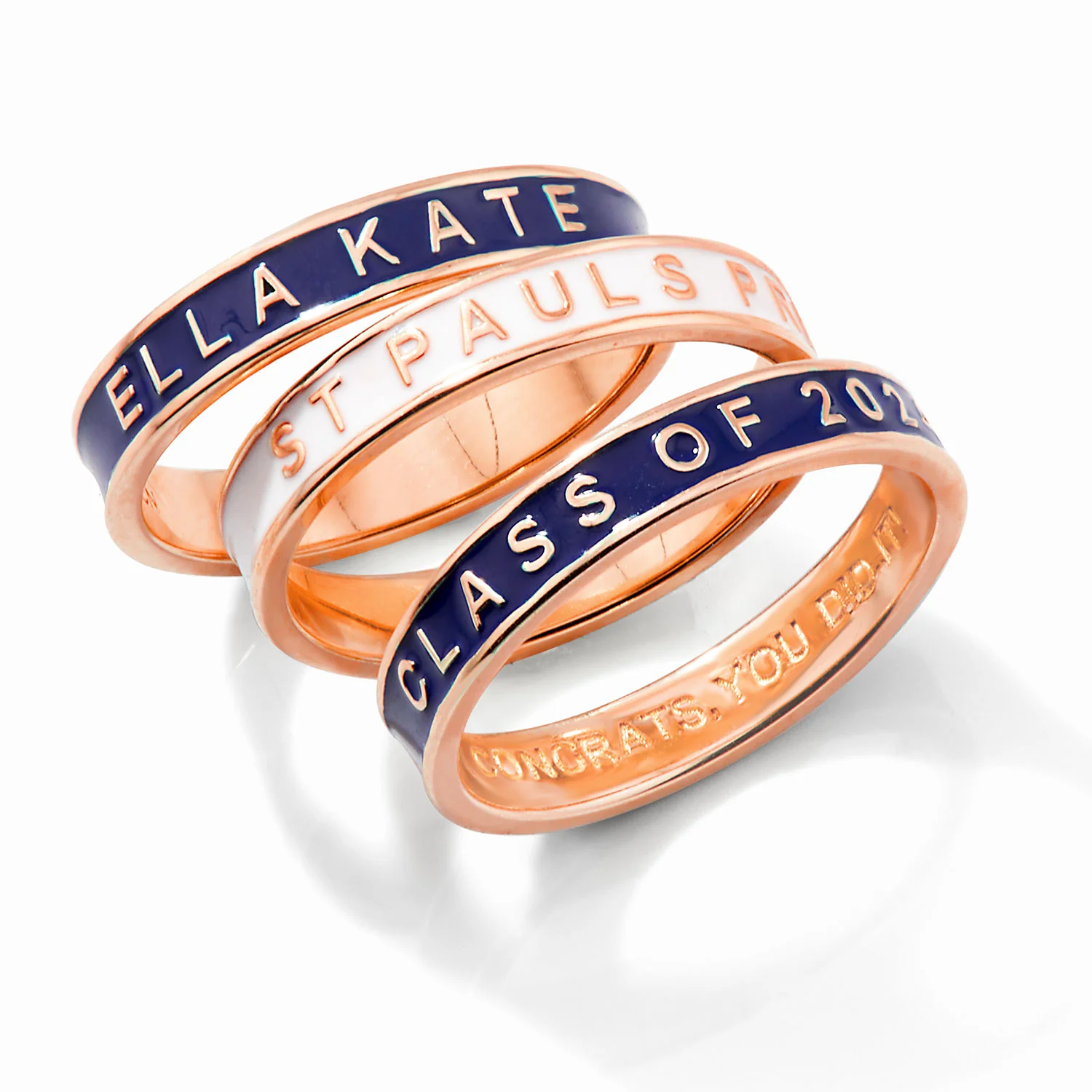 Personalized Rose Gold Plated Enamel Stackable Bands Freestyle Class Ring - Image 4