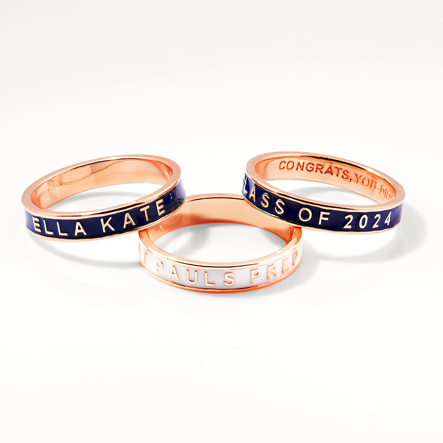Personalized Rose Gold Plated Enamel Stackable Bands Freestyle Class Ring - Image 5