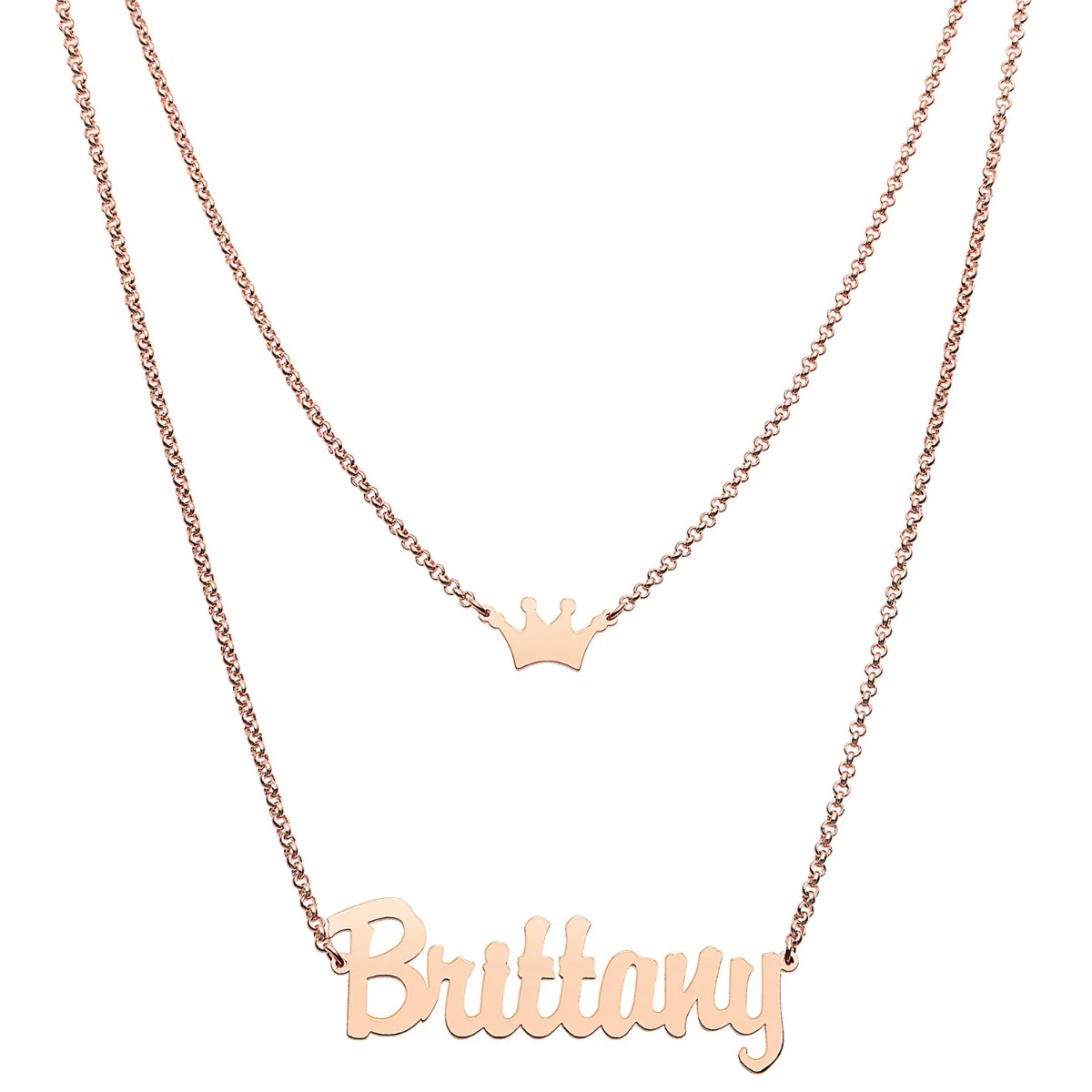 Personalized Script Name and Crown Layered Double Necklace - Image 5
