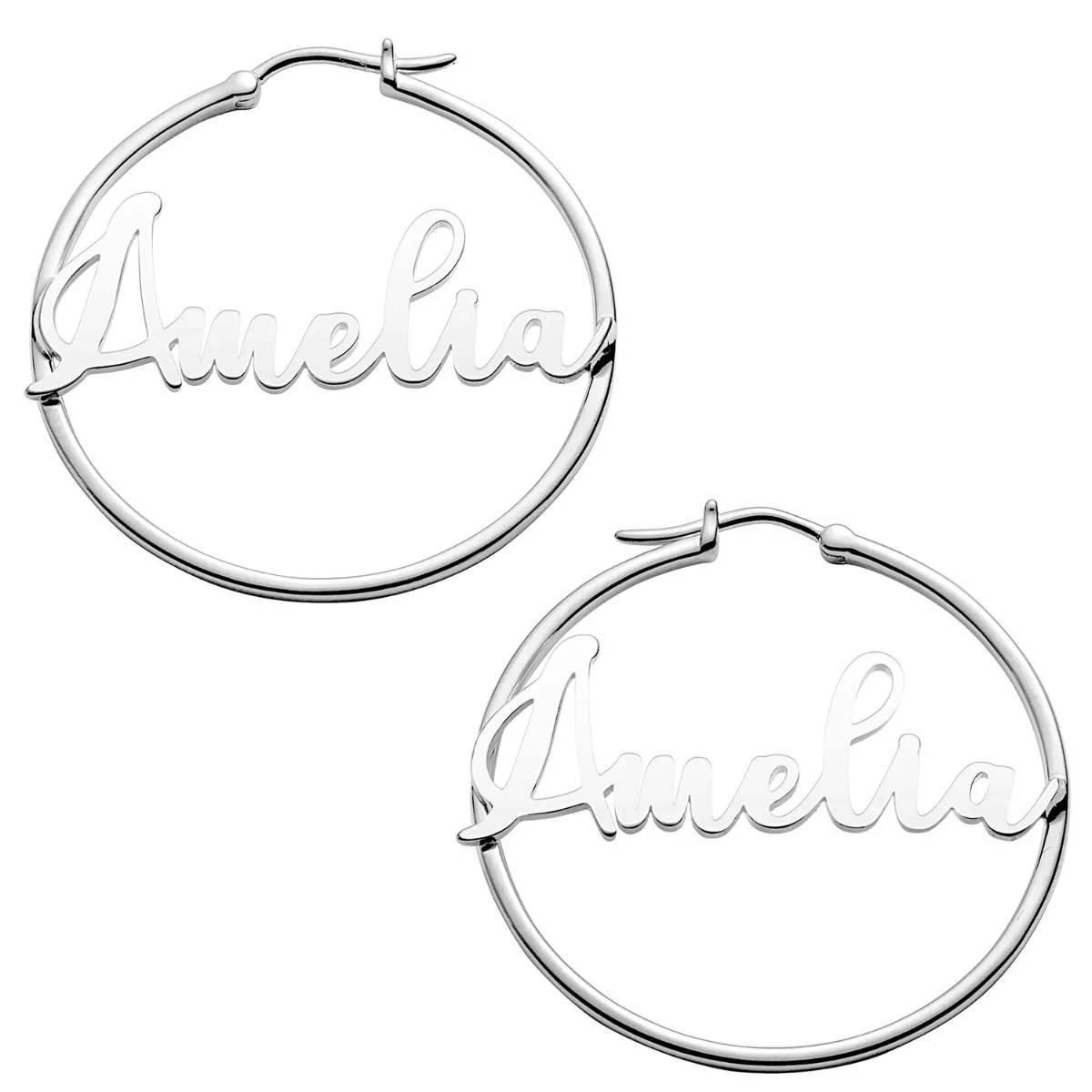 Personalized Script Name Medium Hoop Earrings - Image 2