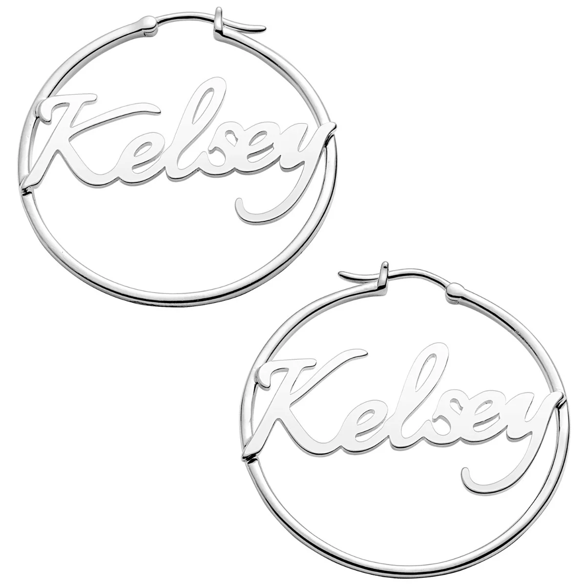 Personalized Script Name Medium Hoop Earrings - Image 2
