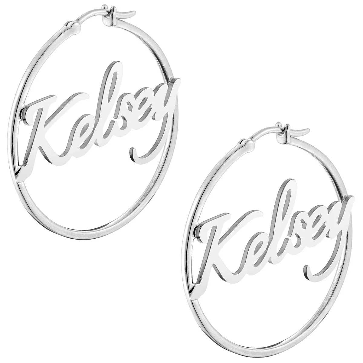 Personalized Script Name Medium Hoop Earrings - Image 3