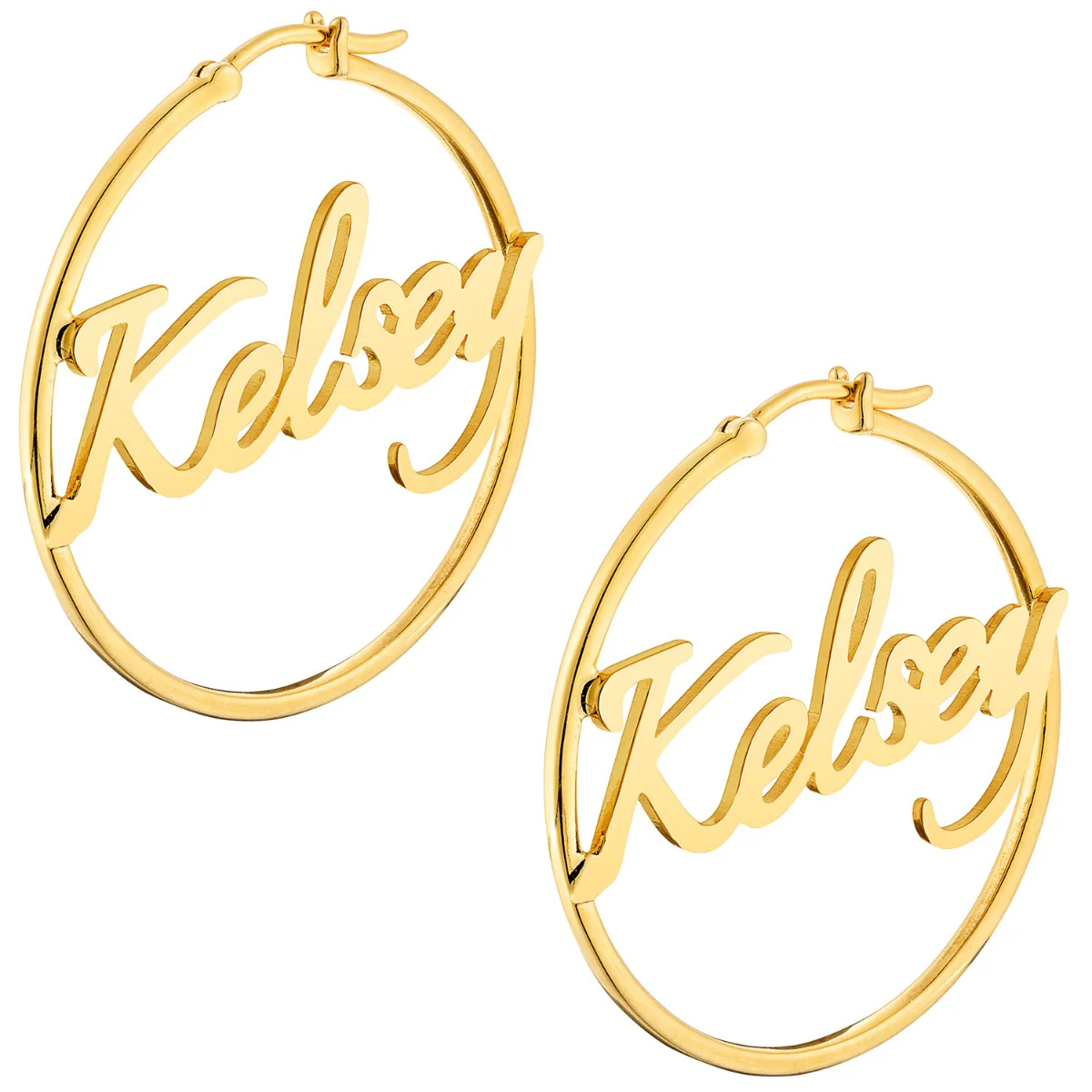 Personalized Script Name Medium Hoop Earrings - Image 6
