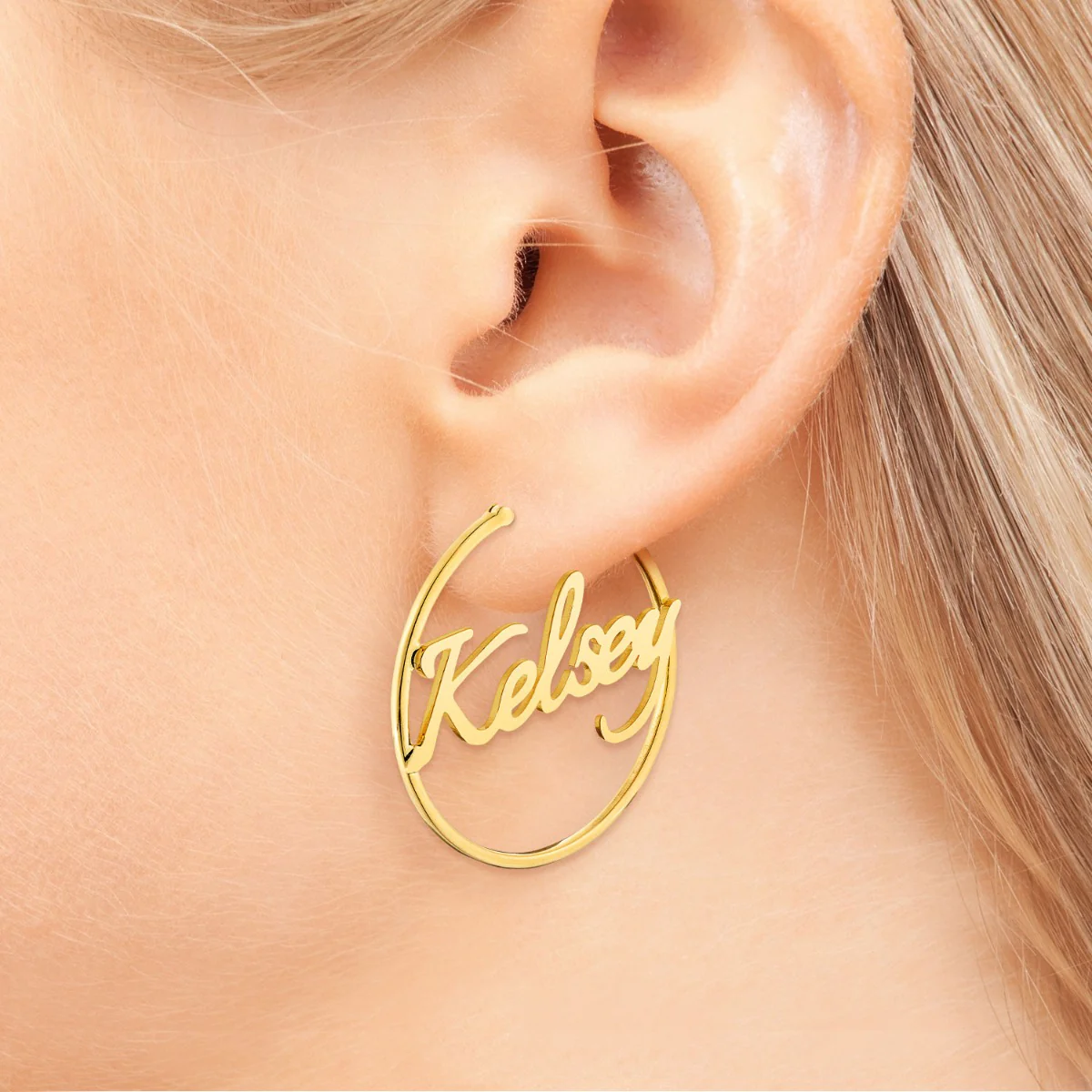 Personalized Script Name Medium Hoop Earrings - Image 7