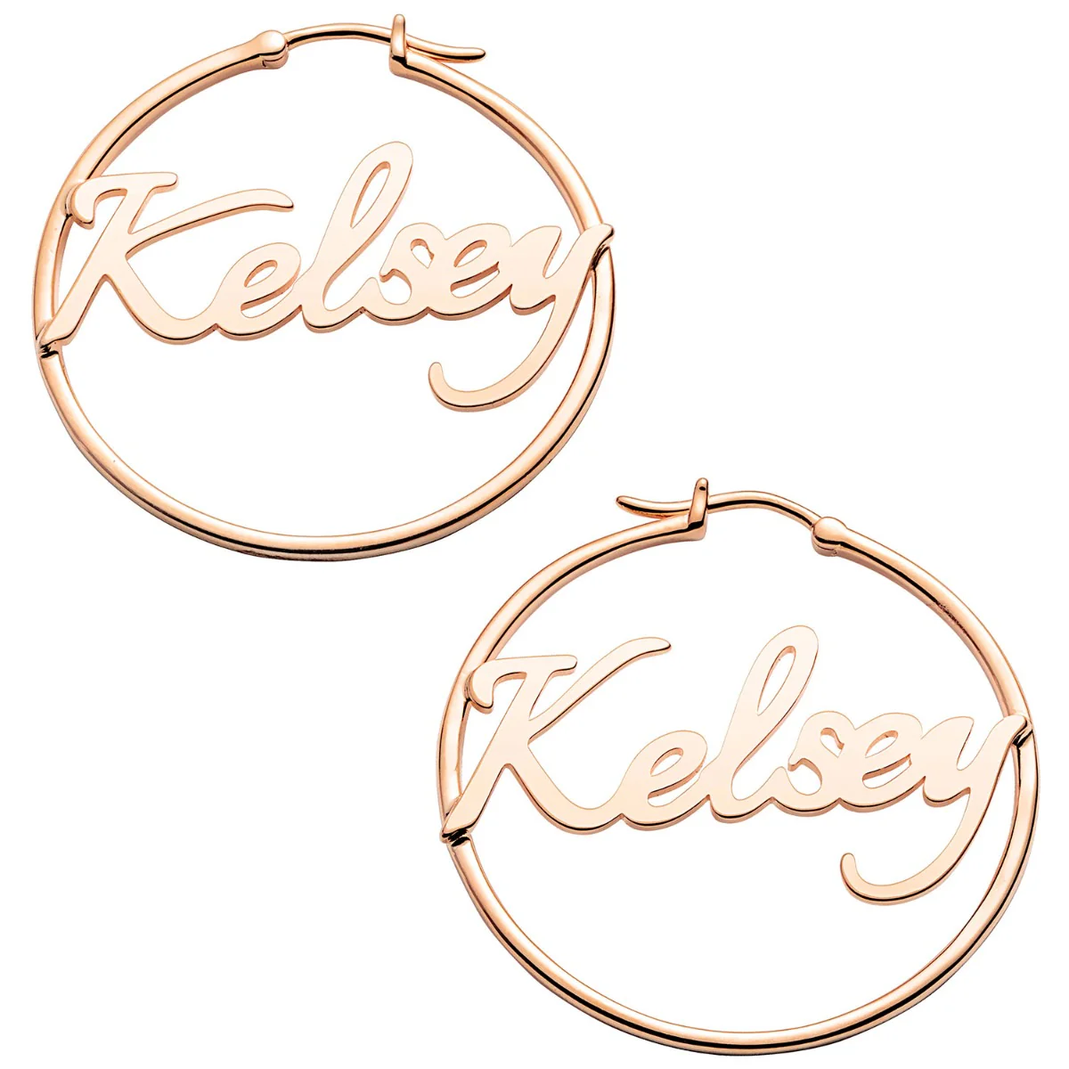 Personalized Script Name Medium Hoop Earrings - Image 8