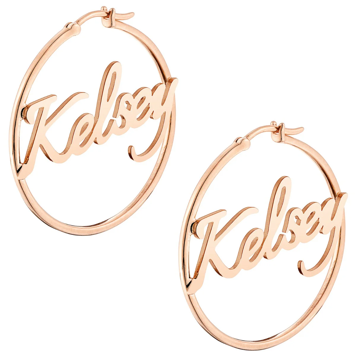 Personalized Script Name Medium Hoop Earrings - Image 9
