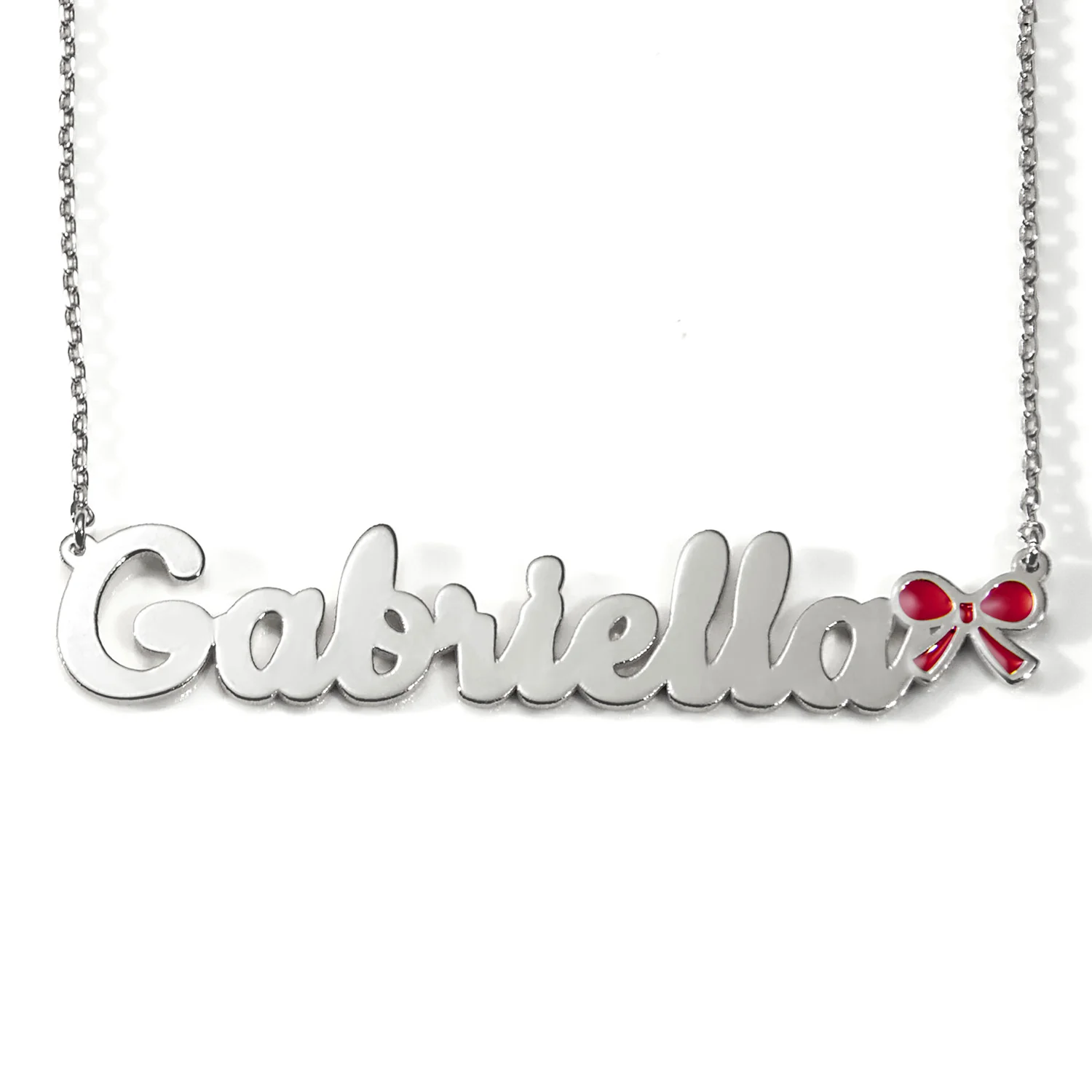 Personalized Script Name Necklace with Enamel Bow Accent - Image 3