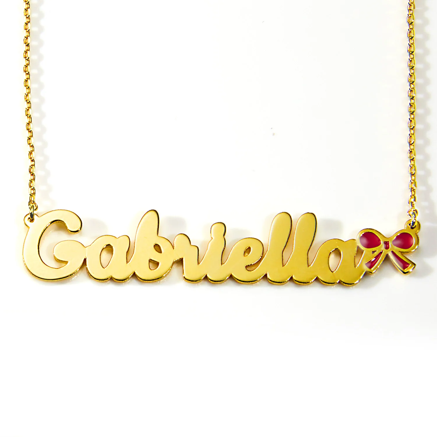 Personalized Script Name Necklace with Enamel Bow Accent - Image 4