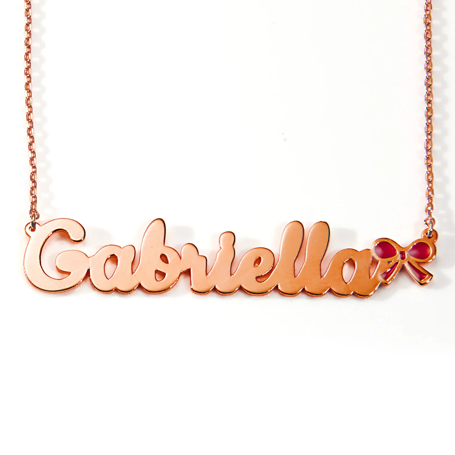 Personalized Script Name Necklace with Enamel Bow Accent - Image 5