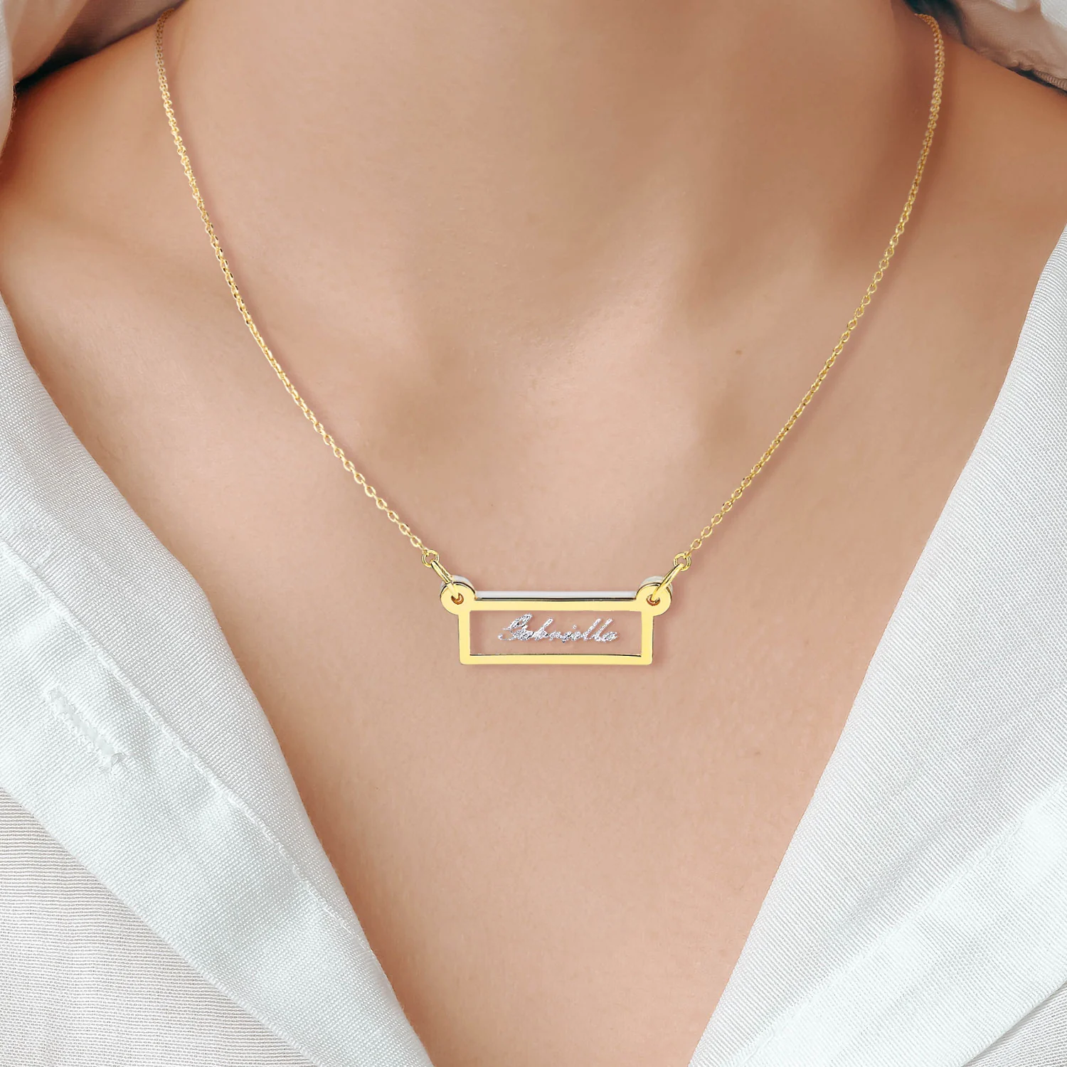 Personalized Silver Etched Name Clear Acrylic Bar Necklace - Image 3