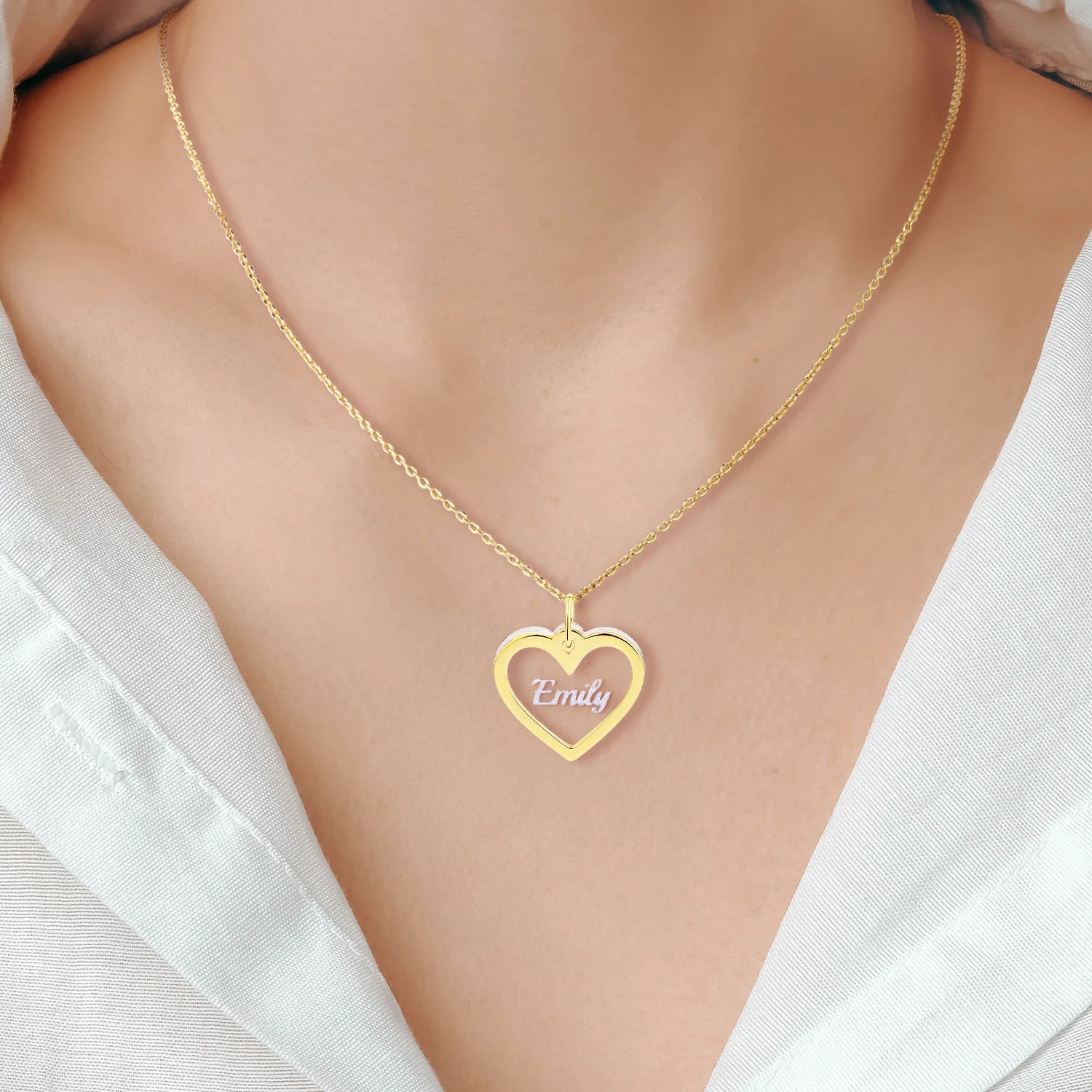 Personalized Silver Etched Name Clear Acrylic Heart Necklace - Image 3