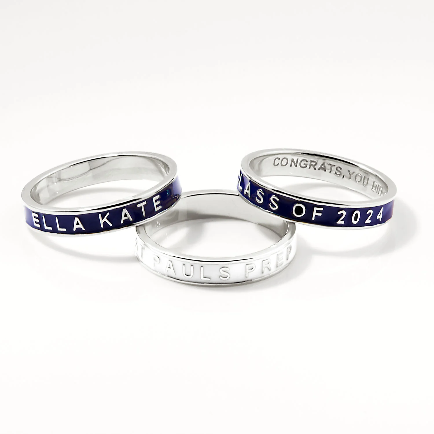 Personalized Silver Plated Enamel Stackable Bands Freestyle Class Ring - Image 5