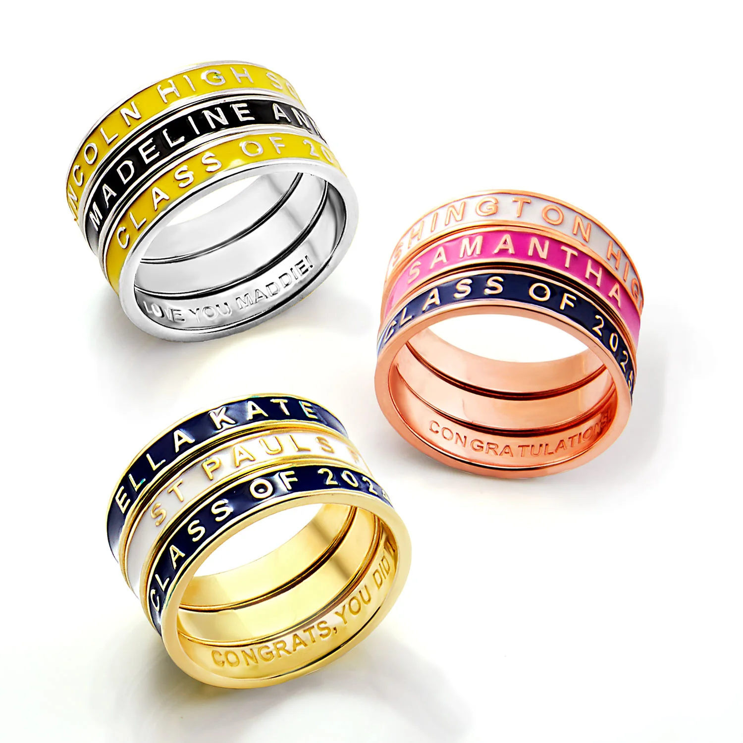 Personalized Silver Plated Enamel Stackable Bands Freestyle Class Ring - Image 6