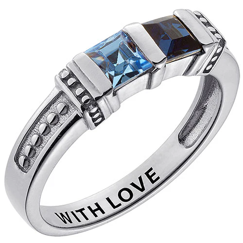 Personalized Square Birthstone Ring - 2 Stones - Image 3