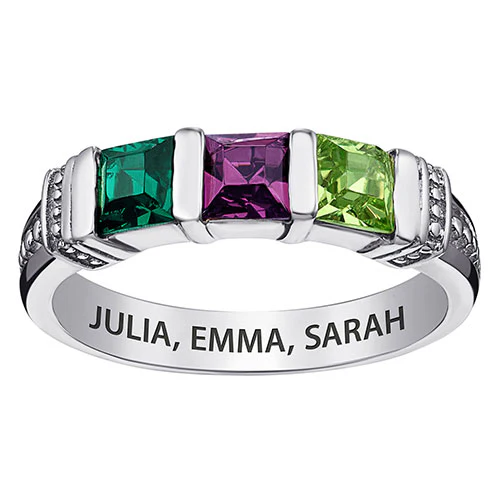 Personalized Square Birthstone Ring - 3 Stones - Image 2