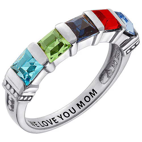 Personalized Square Birthstone Ring - 5 Stones - Image 3