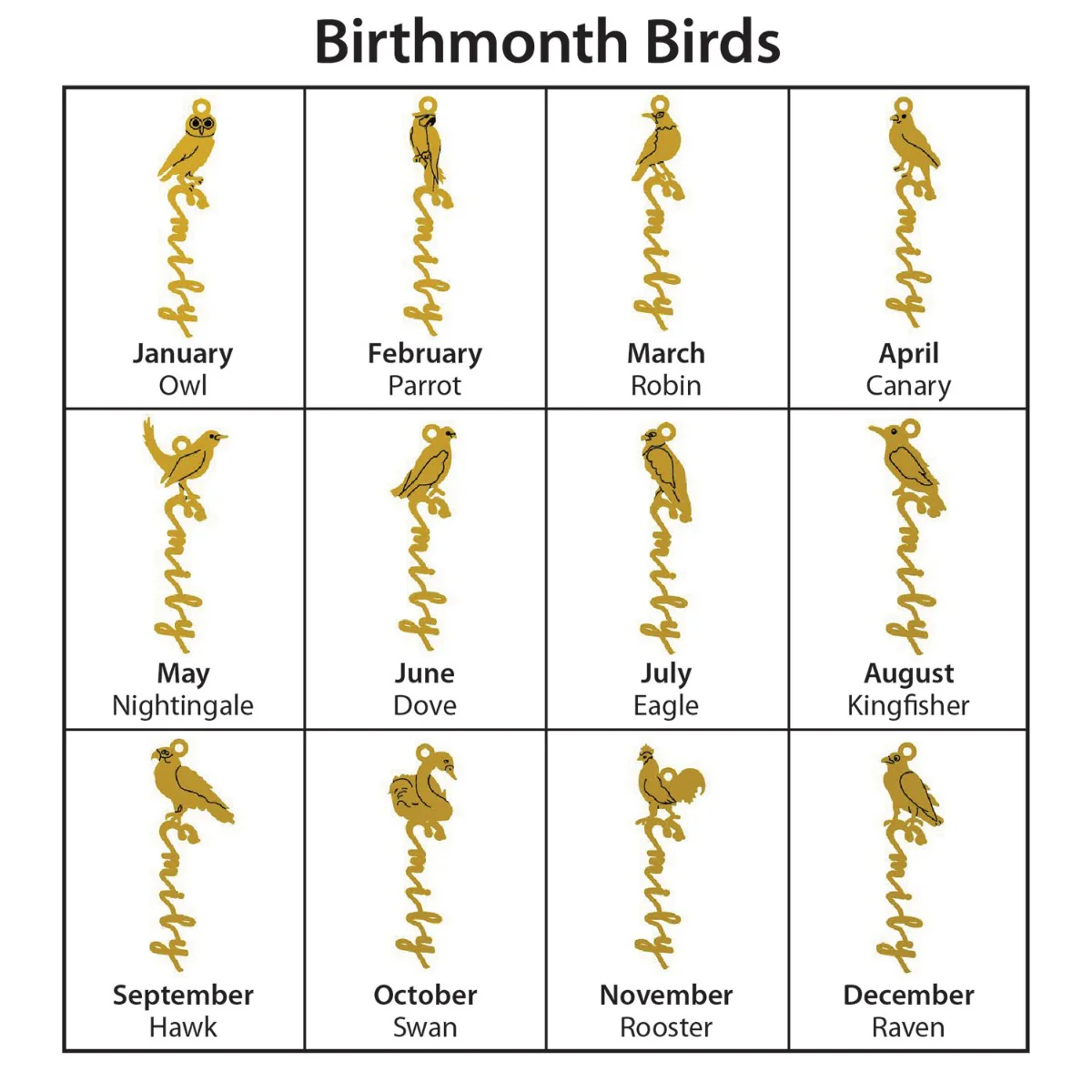 Personalized Vertical Script Name with Birthmonth Bird Necklace - Image 8