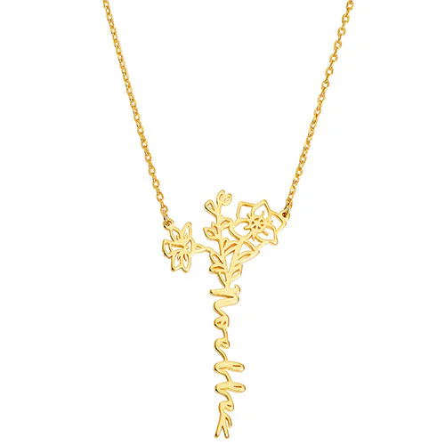 Personalized Vertical Script Name with Birthmonth Flower Bouquet Necklace - Image 4