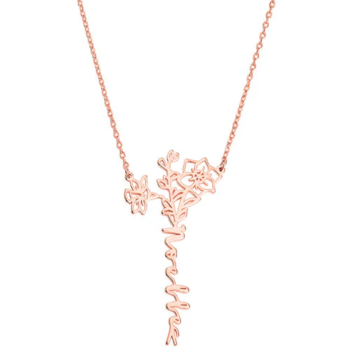 Personalized Vertical Script Name with Birthmonth Flower Bouquet Necklace - Image 6