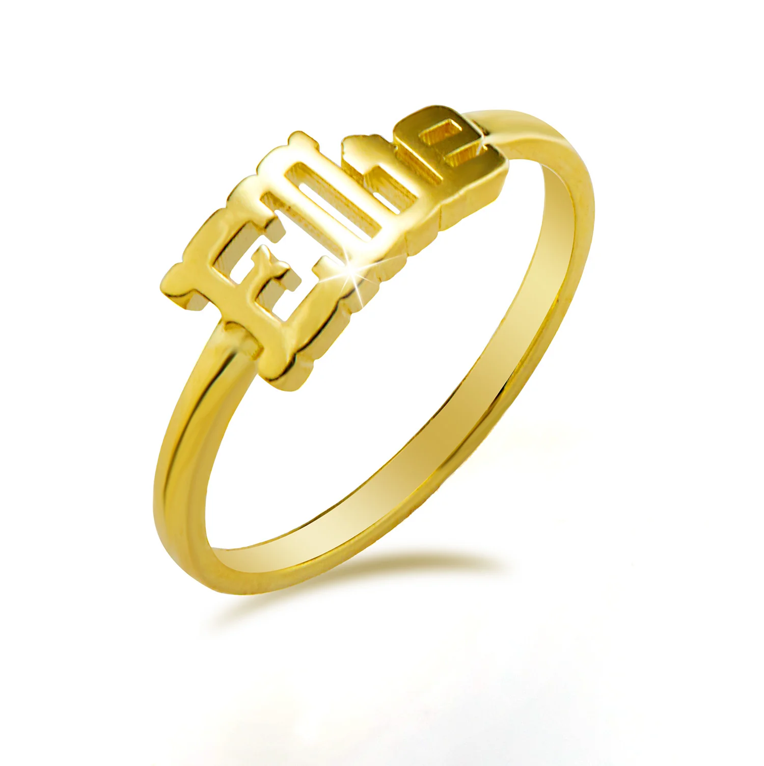 Personalized Western Font Name Plaque Ring - Gold Plated - Image 4