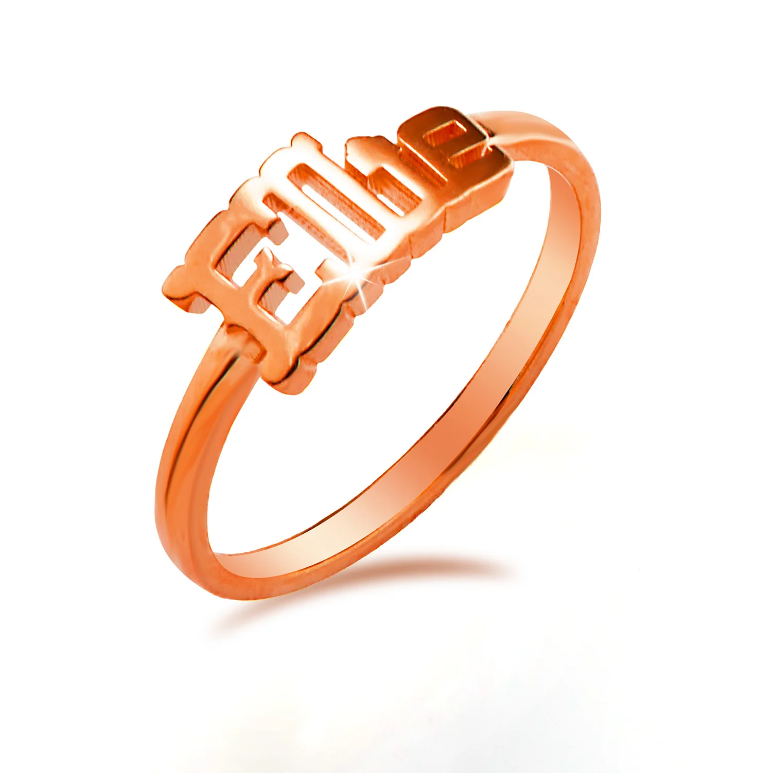 Personalized Western Font Name Plaque Ring - Rose Gold Plated - Image 4