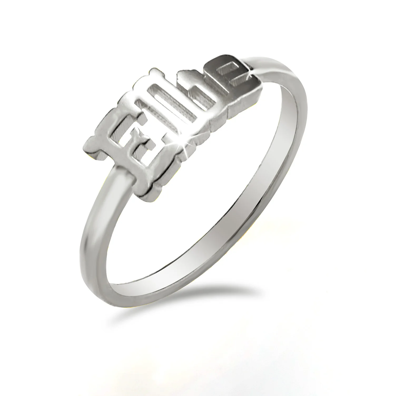 Personalized Western Font Name Plaque Ring - Silver Plated - Image 4