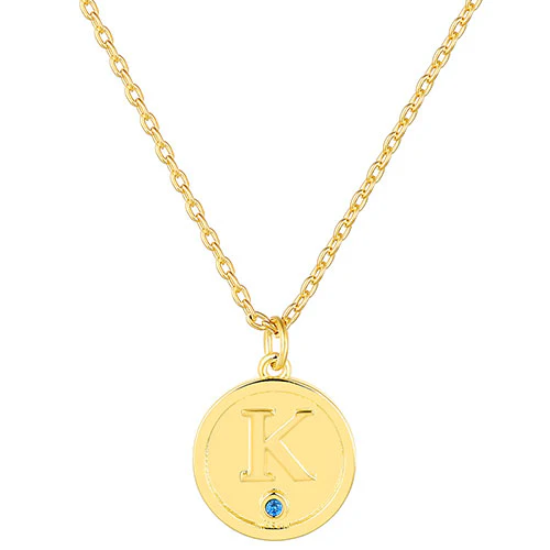Petite Embossed Initial with Birthstone Disc Necklace - Image 4
