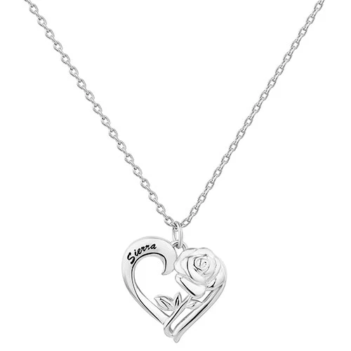 Petite Engraved Heart with Rose Necklace - Image 3