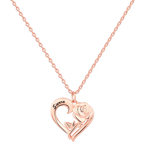 Petite Engraved Heart with Rose Necklace - Image 5