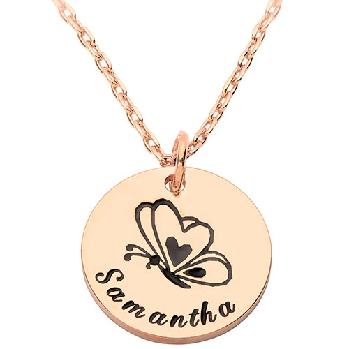 Petite Engraved Name and Butterfly Disc Necklace - Image 6