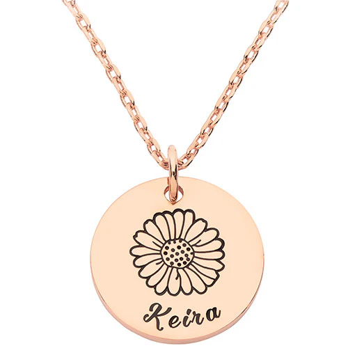 Petite Engraved Name and Daisy Disc Necklace - Image 6