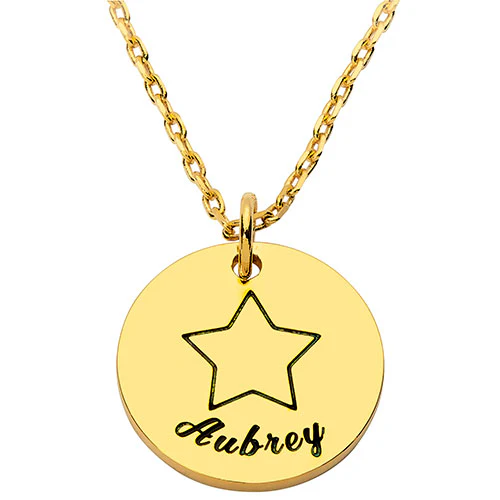 Petite Engraved Name and Star Disc Necklace - Image 4