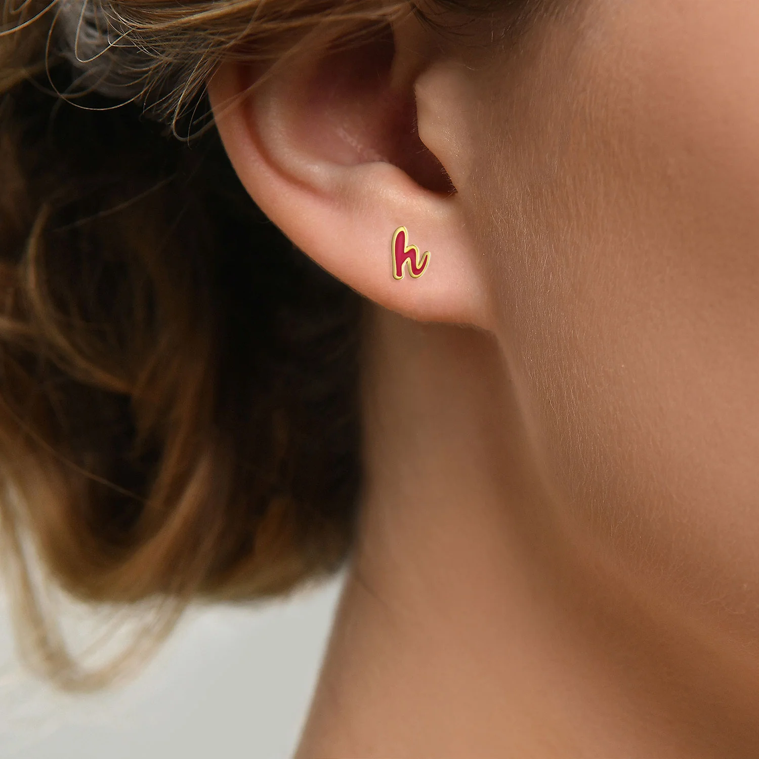 Petite Lowercase Script Initial Enamel Button Earrings - Image 3
