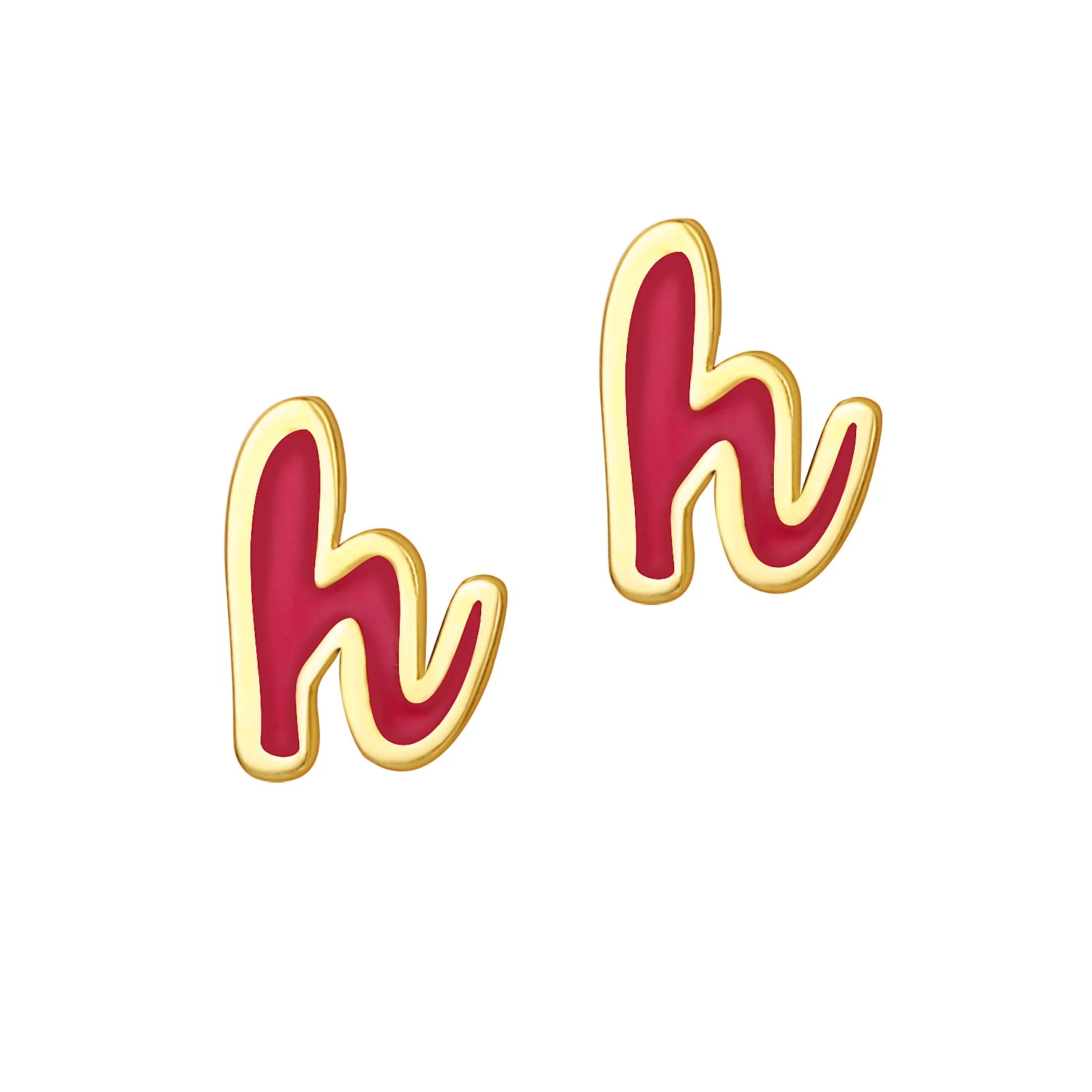 Petite Lowercase Script Initial Enamel Button Earrings - Image 4