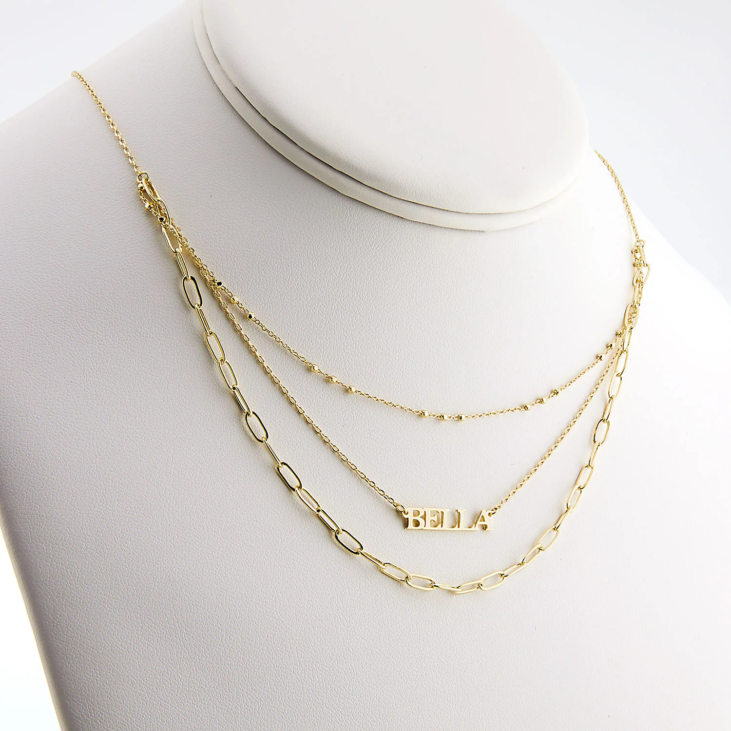Petite Name Plaque Layered Multichain Necklace - Image 4