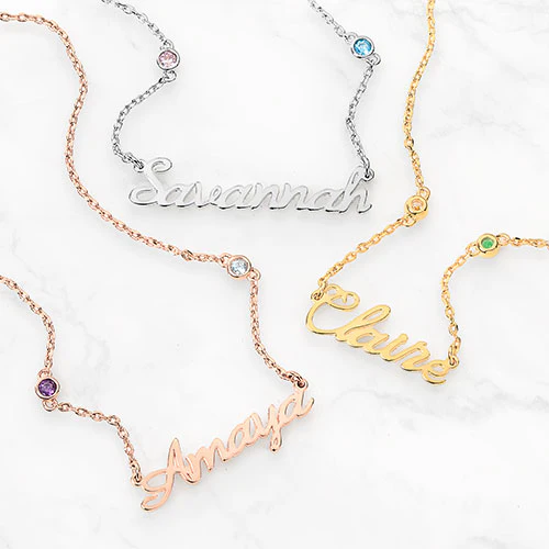Petite Script Name and Birthstone Necklace - Image 2