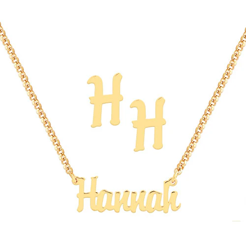 Petite Script Name Necklace and Initial Earring Set - Image 5