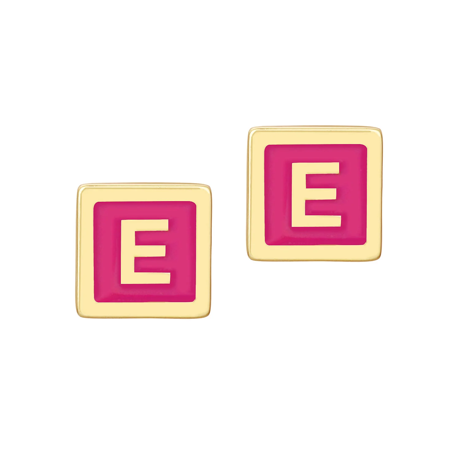 Petite Square Initial Enamel Button Earrings - Image 4
