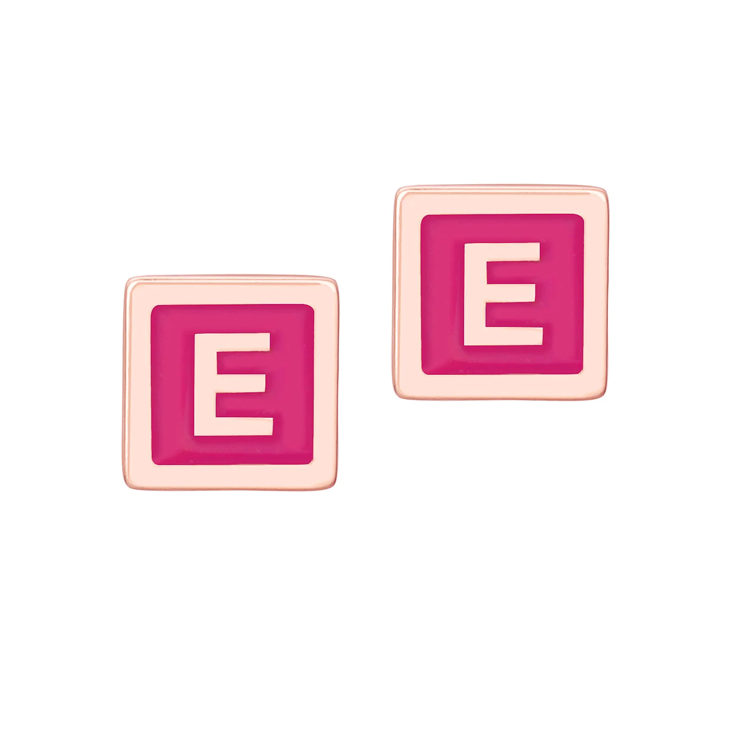 Petite Square Initial Enamel Button Earrings - Image 5
