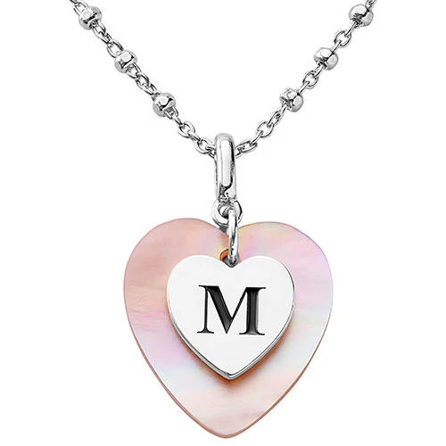 Pink Pearl Heart Initial Necklace - Image 2