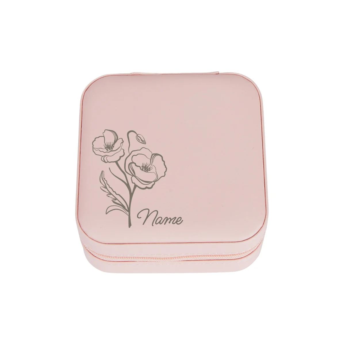 Pink Zip Travel Jewelry Case with Birth Month Flower and Name - Image 5