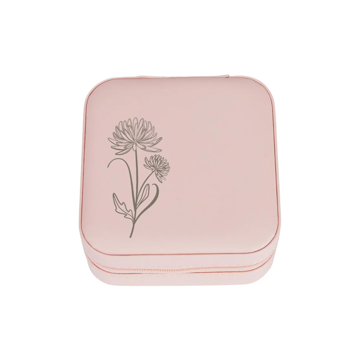 Pink Zip Travel Jewelry Case with Birth Month Flower and Name - Image 8